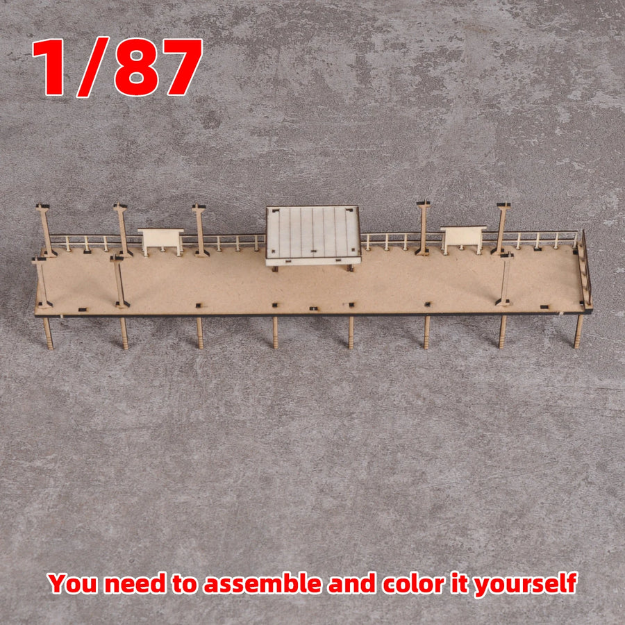Rural European Farm Building with Platform 1/87 Laser-Cut Wood Diorama Kit - resin model view 4