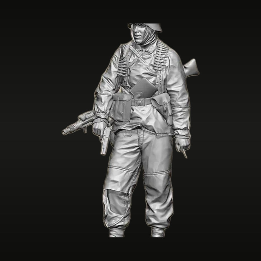 WWII German MG42 Machine Gunner with Bandoliers 1/35 Resin Figure Kit - unpainted resin model kit