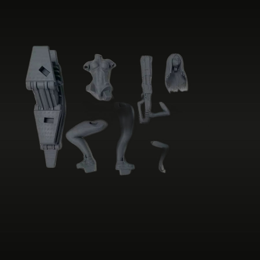 Sci-Fi Female Cyberpunk Assassin with Gauss Rifle 1/24 Resin Figure Kit - unpainted resin model kit