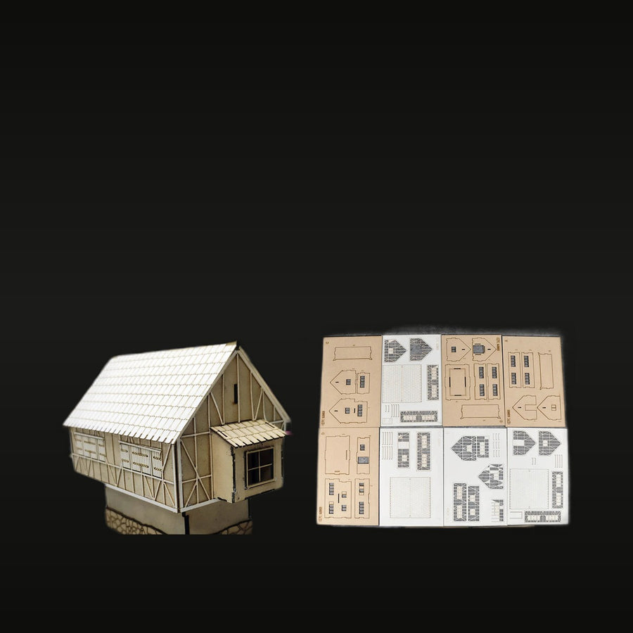 1:72 Scale European Rural Half-Timbered House Resin Terrain Diorama Kit - unpainted resin model kit