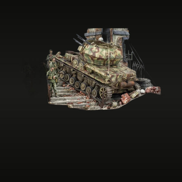 WWII German Flakpanzer IV Wirbelwind Captured by US Troops Urban Diorama 1/35 Resin Set