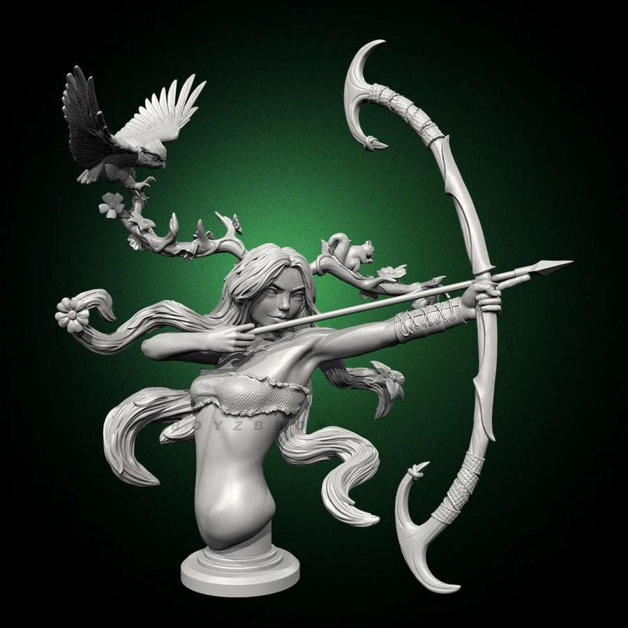 Fantasy Female Elf Archer with Eagle Bust 80mm Resin Kit - resin model view 2