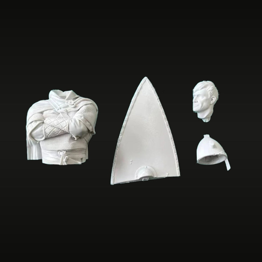 Medieval European Knight 1/12 Resin Bust Kit with Helmet and Kite Shield - unpainted resin model kit