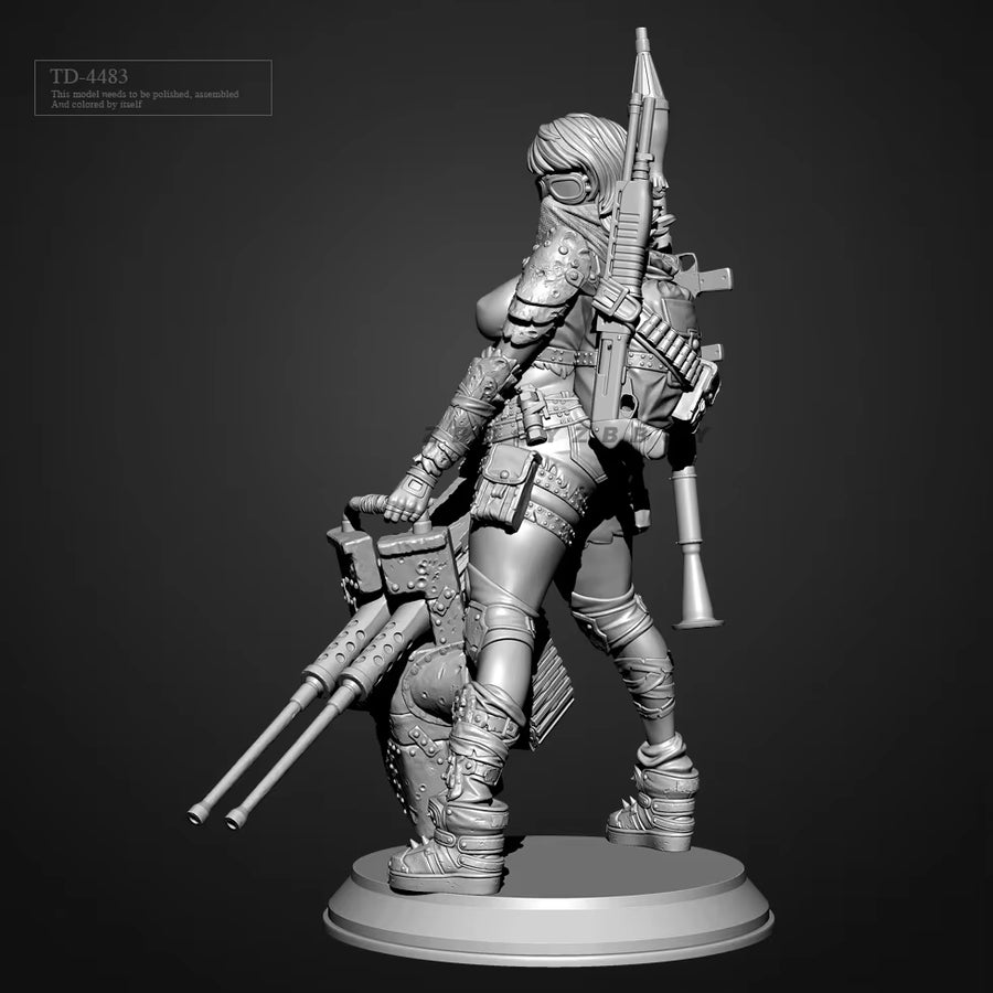 Sci-Fi Female Commando with Futuristic Rifle 50mm Resin Bust Kit - resin model view 4