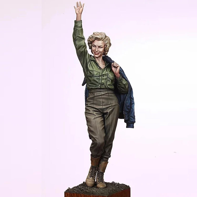 1950s Female Pinup Soldier with Victory Pose 1/16 Resin Figure Kit - resin model view 2