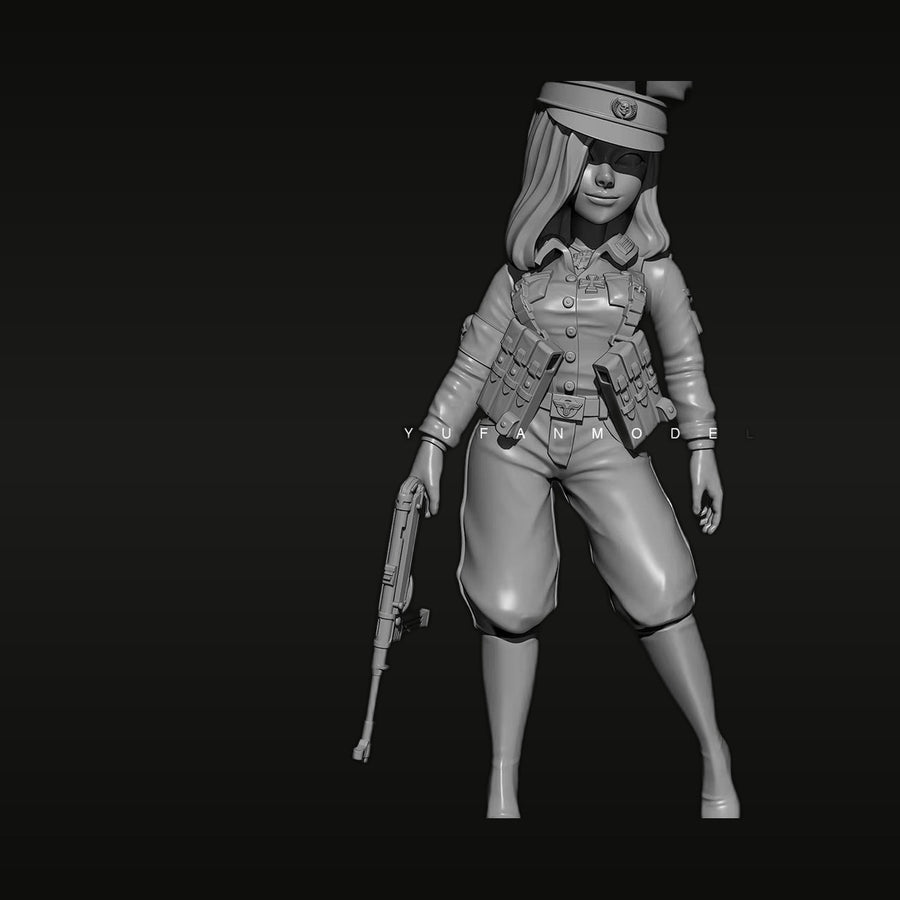 WWII German Female Officer Chibi 55mm Resin Figure Kit - unpainted resin model kit