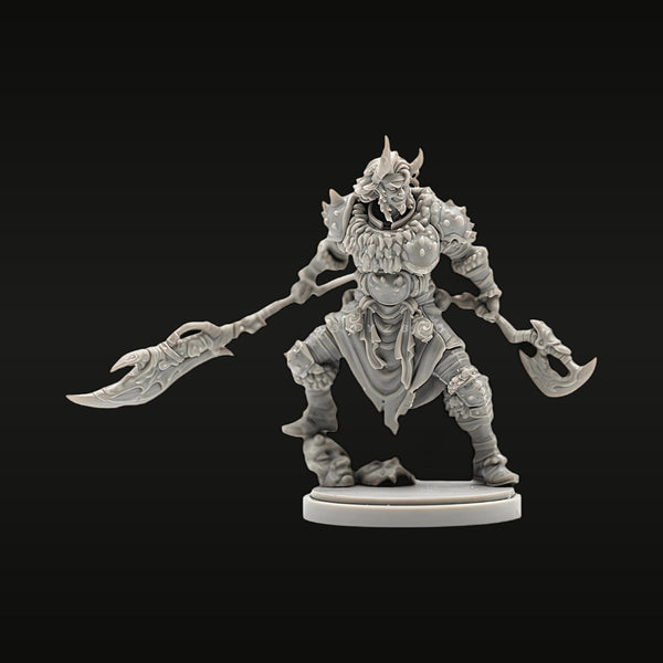 Horned Demon Warrior Dual Axe 38mm Resin Figure