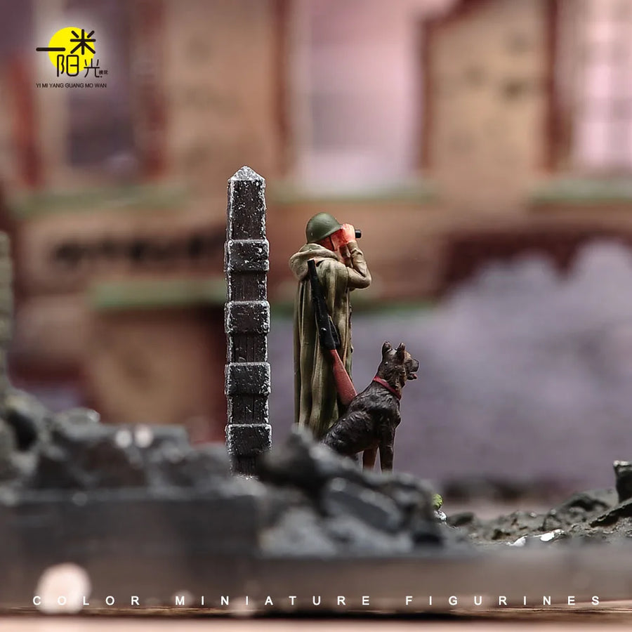 Painted Miniature 1/87 1/64 1/43 1/24 1/18 Sentinel Telescope and Dog with Platform Male Figure Model 3D Print Diorama Doll Prop