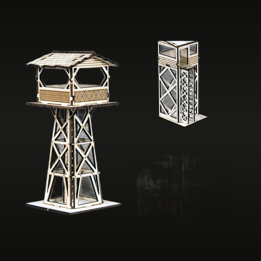 Guard Tower Watchtower Set Hexagonal & Rectangular 1/72 Resin Terrain Kit - unpainted resin model kit