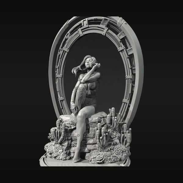 Sci-Fi Female Desert Warrior Bust with Archway Diorama Base 60mm Resin Kit