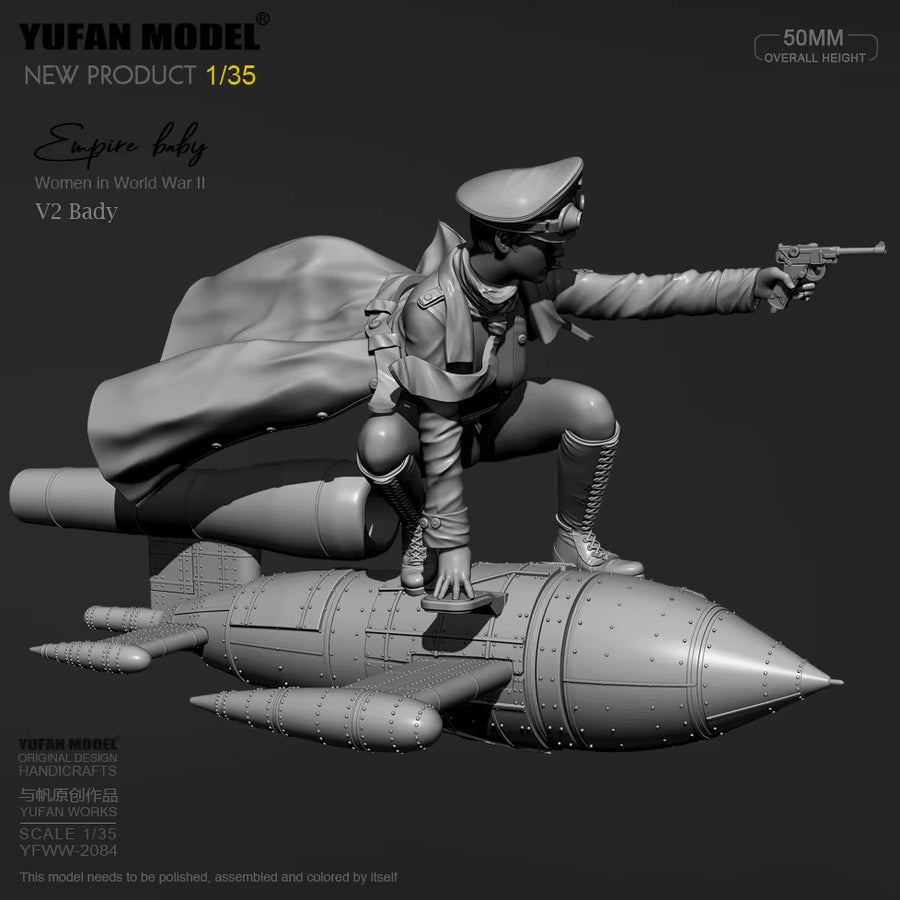Steampunk Female Aviator Action Girl on Rocket 1/35 Resin Figure Kit - resin model view 2