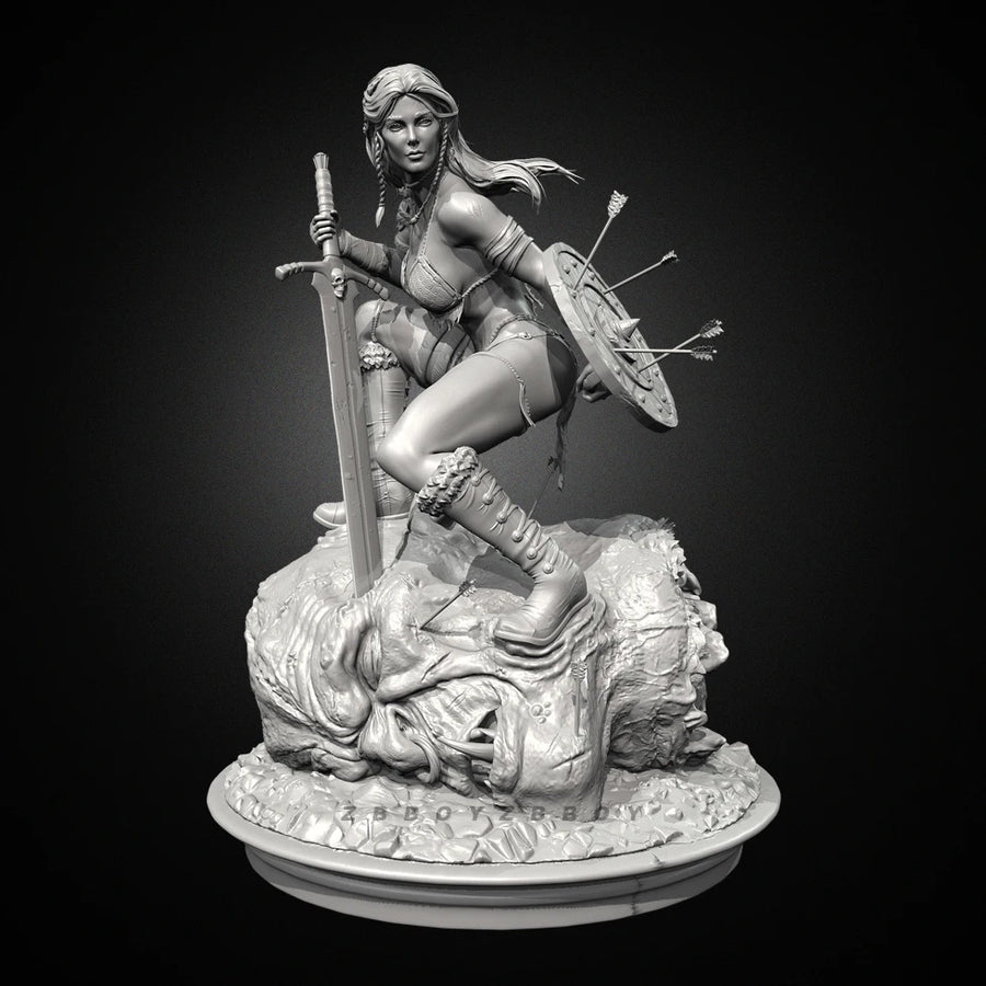 Fantasy Female Warrior with Sword 50mm Resin Bust Kit - resin model view 3