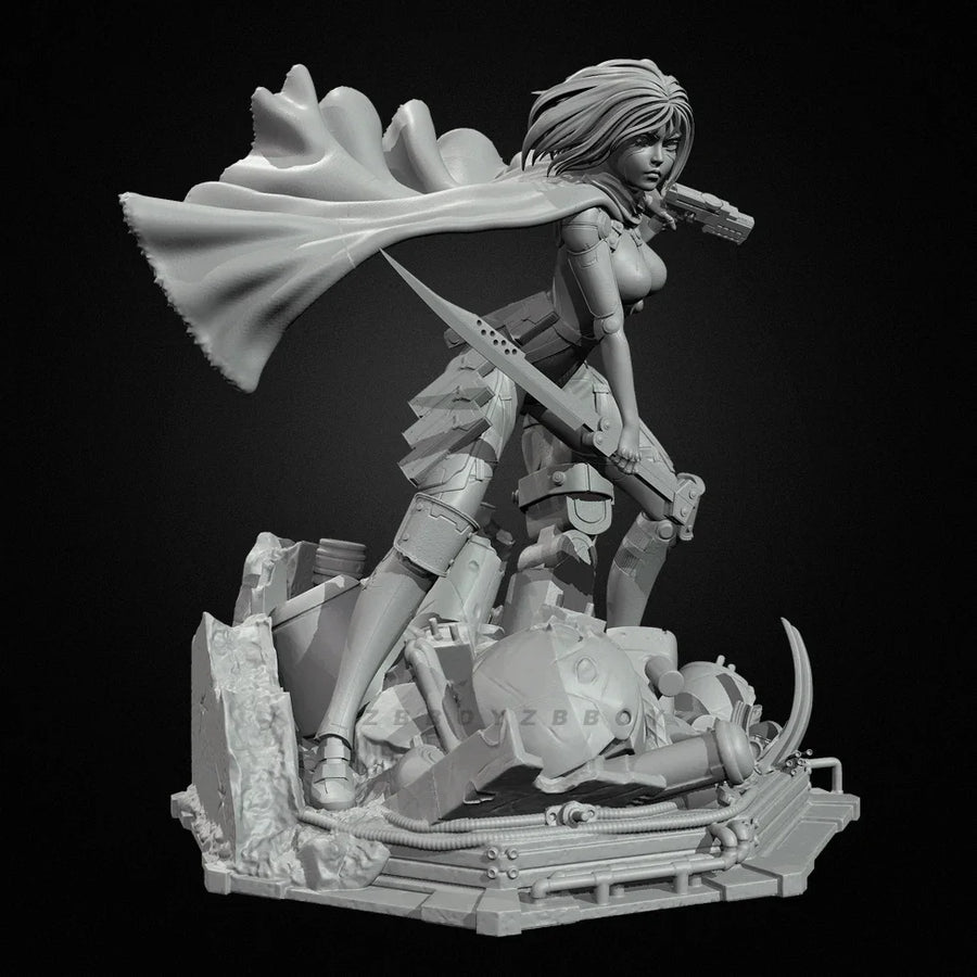 Sci-Fi Female Warrior Figure with Sword and Pistol Diorama Resin Kit - resin model view 3