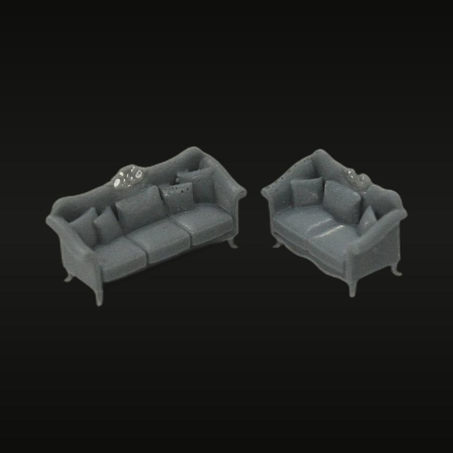 Modern Sofa & Armchair Set 1/87 Scale Resin Diorama Accessory Kit - unpainted resin model kit