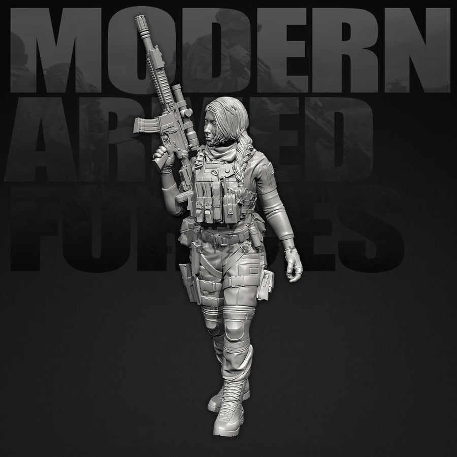 Modern Female Tactical Operator with AK Assault Rifle 75mm Resin Bust Kit - resin model view 2