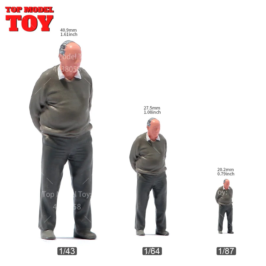 Painted Miniatures 1/64 1/43 1/87 Big Belly White Haired Old Man Male Scene Figure Dolls Unpainted Model for Cars Vehicles Toy