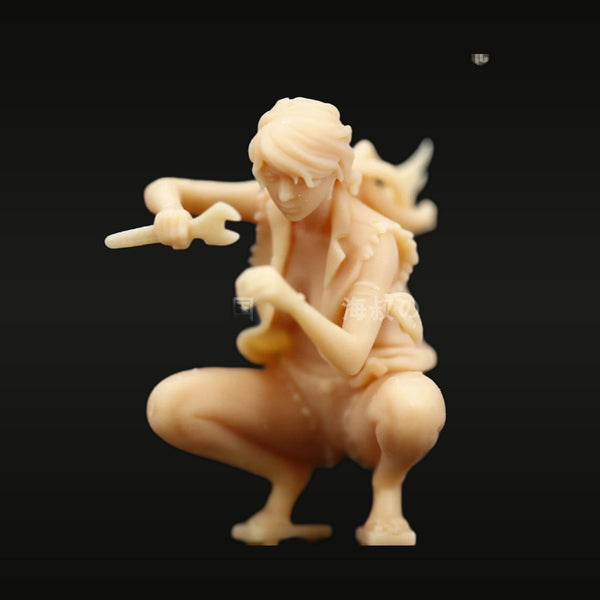 Anime Male Fighter with Wrench and Creature 1/64 Resin Figure Kit