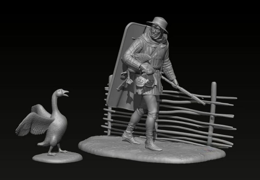 1/24 Scale 75Mm Die-Cast Resin Figure Model Kit Ancient Infantryman and Goose Hobby Miniature Toys Unassembled Unpainted Diorama