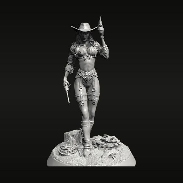 Wild West Female Cowgirl Gunslinger with Revolvers Full Figure Resin Model