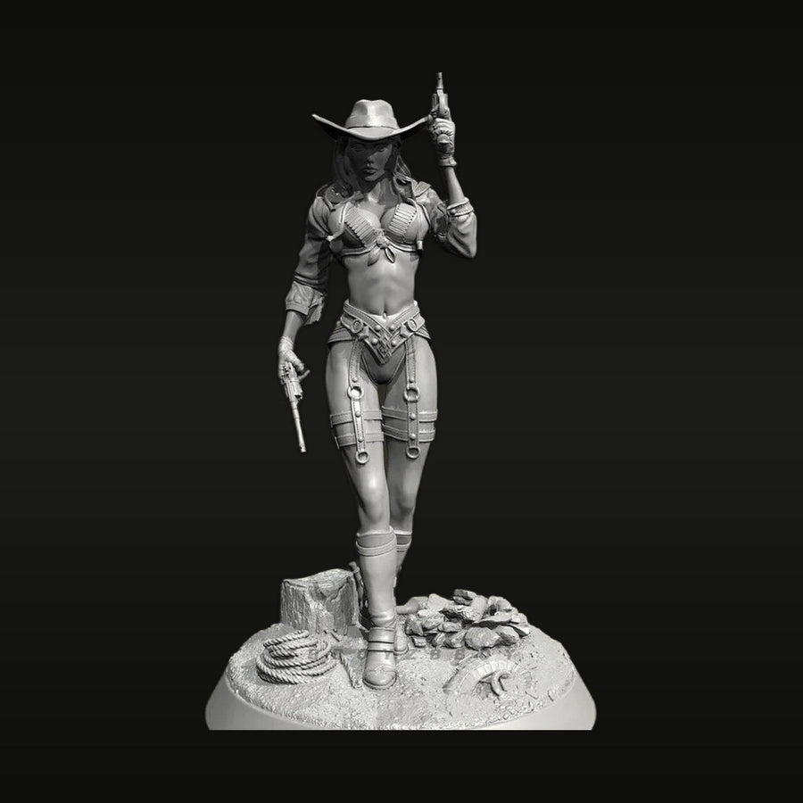 Wild West Female Cowgirl Gunslinger with Revolvers Full Figure Resin Model - unpainted resin model kit