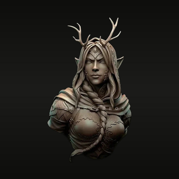 Fantasy Female Elf Priestess with Antlers 1/12 Resin Bust Kit