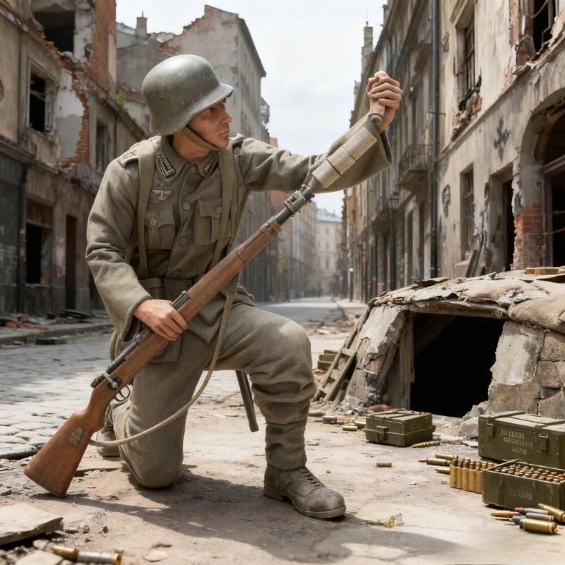 WWII German Soldier Kneeling Throwing Grenade 1/35 Resin Figure Kit - resin model view 2