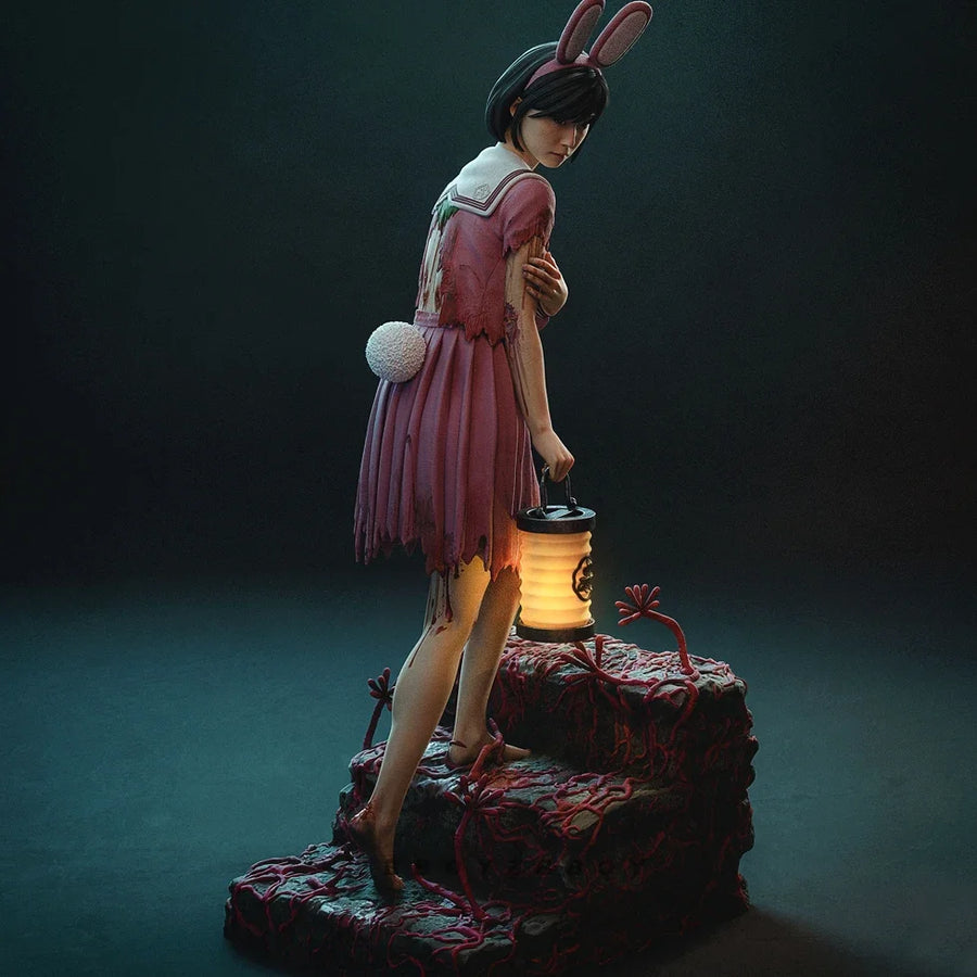 Fantasy Female Figure with Tattered Dress Lantern and Vine Elements 50mm Resin Kit - resin model view 4