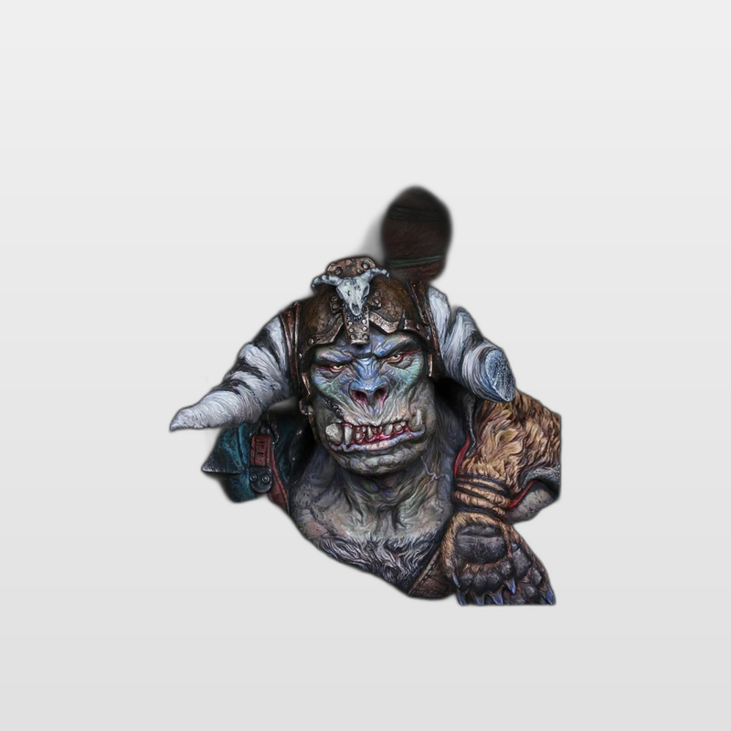 Fantasy Orc Warrior Bust with Tusks and Ornate Armor 75mm Resin Kit — enhanced photo