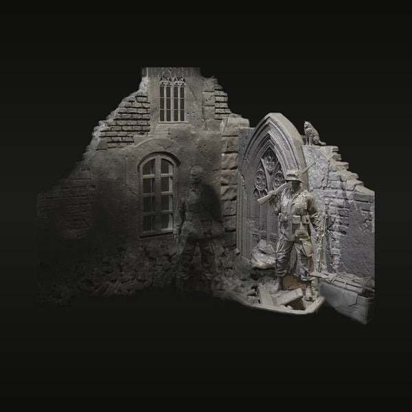 WWII US 101st Airborne at Damaged Church Normandy 1944 1/35 Resin Diorama Kit