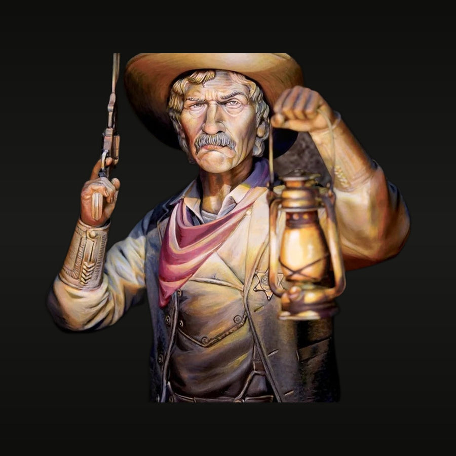 Wild West Sheriff with Revolver and Lantern 1/10 Resin Bust - unpainted resin model kit