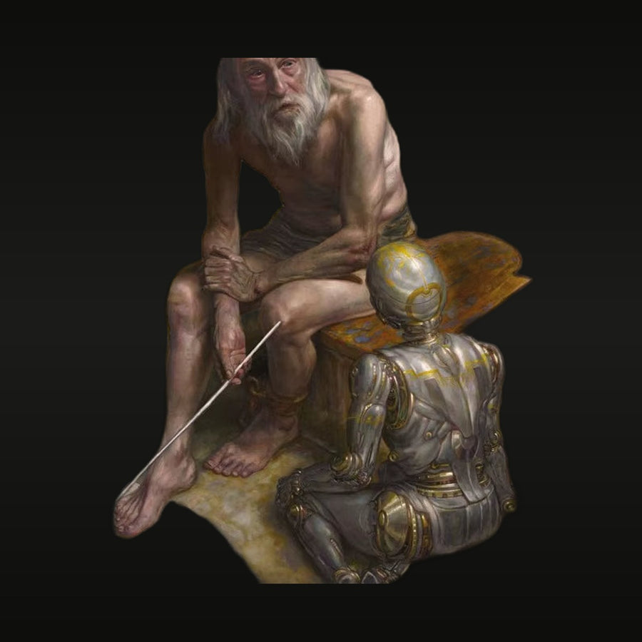 Steampunk Elderly Wizard with Brass Automaton Companion 1/24 Resin Figure Set - unpainted resin model kit