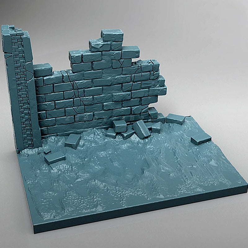 Ruined Brick Wall Section 1/35 Resin Diorama Base Kit - resin model view 2
