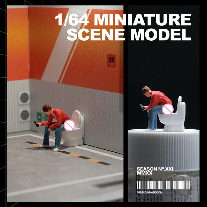 1/64 Miniature Male Toilet Doll Model Mini Figurine Restroom Scene Landscape Small Scale DIY Creative Photography Props Display