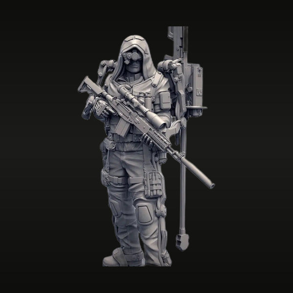 Sci-Fi Female Sniper with Hooded Cloak and Tactical Rifle 1/35 Resin Figure Kit