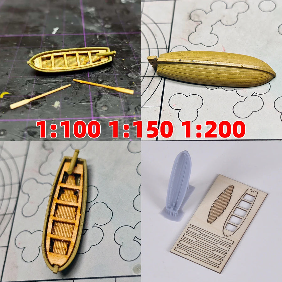 Classical Sailboat Wood Wooden Skiff Dinghy Small Boat Lifeboat Working Ship Scale Set Static Model Kit 1/100 1/150 1/200