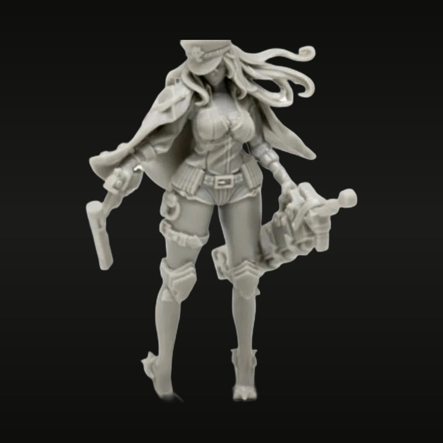 Steampunk/Western Female Gunslinger with Dual Pistols 75mm Resin Figure - unpainted resin model kit