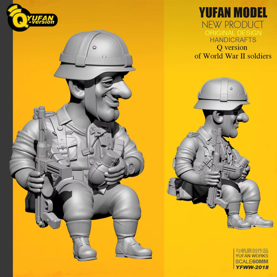 WWII German Chibi Soldier Set of 2 with Rifle 1/32 Resin Figure Kit - resin model view 4