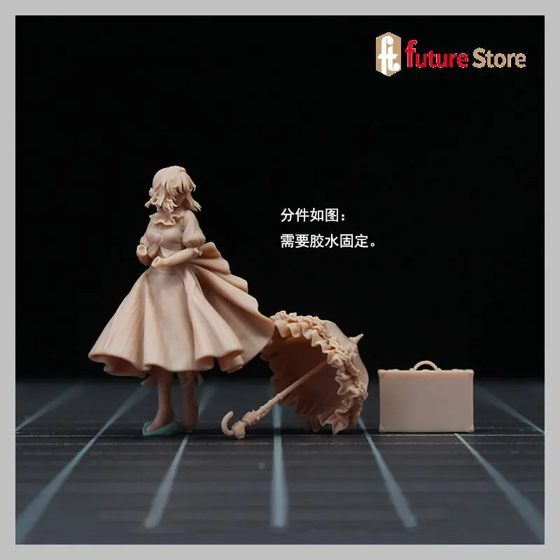 Vintage Girl with Suitcase & Lion 1/64 Resin Diorama Figure Kit - resin model view 4