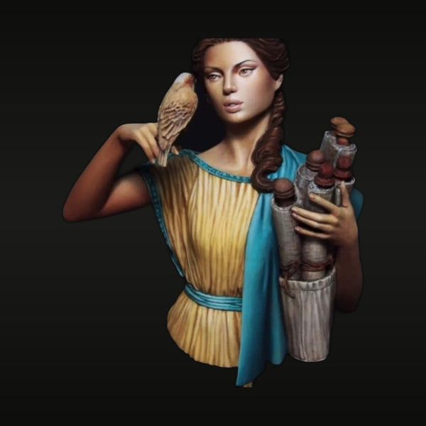 Ancient Egyptian Priestess with Falcon & Canopic Jar 1/10 Resin Bust