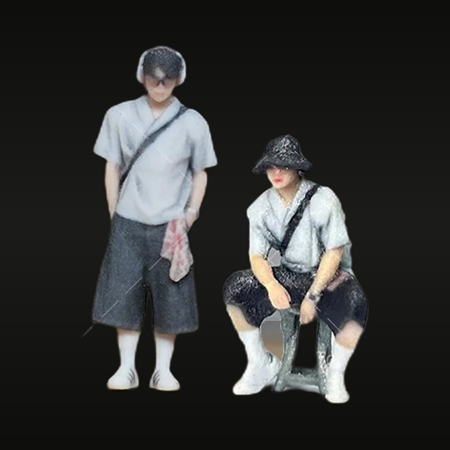 Asian Casual Figures Set of 2 Standing and Seated 1/64 Resin Figure Kit - unpainted resin model kit