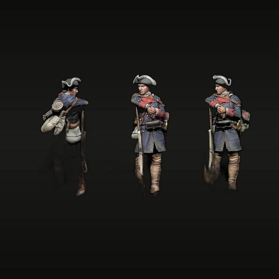 American Revolutionary War Militia Set of 3 1/24 Resin Figure Kit - unpainted resin model kit