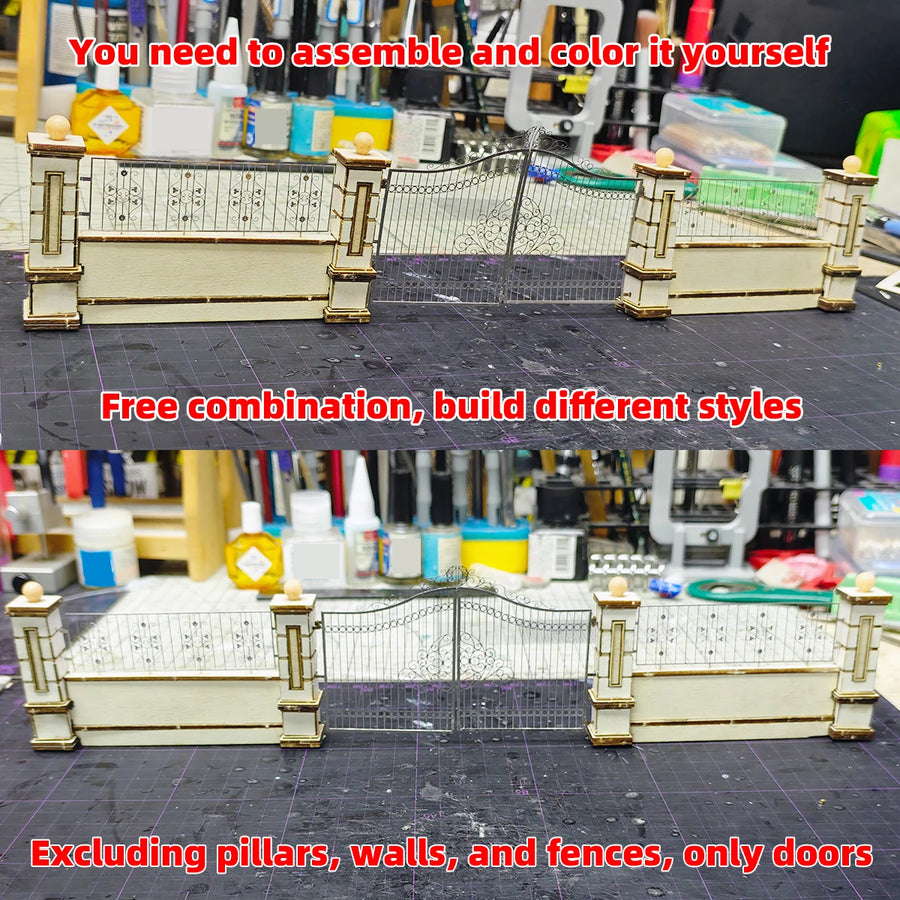 Photo Eatch PE Assembly Architectural Model Sand Table Iron Gate Gate Front Door Building Diorama Scale Model Kit 1/35