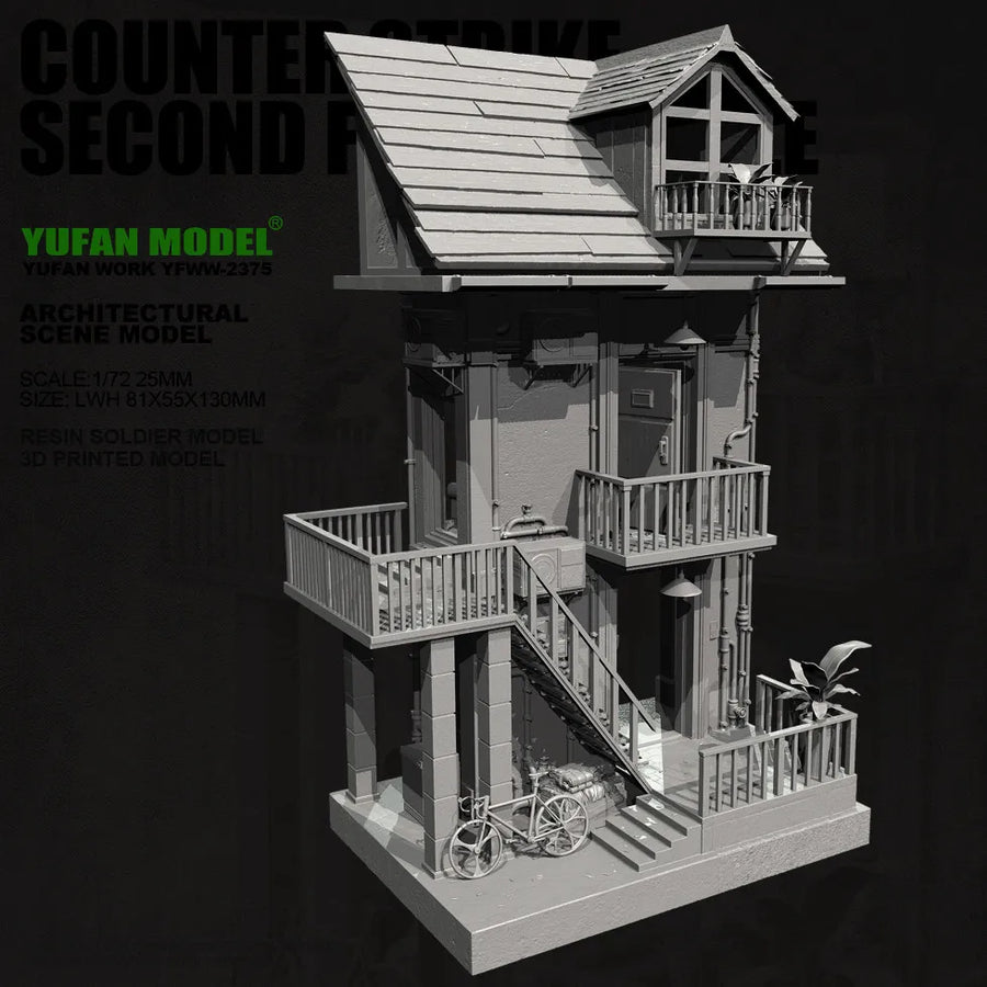 Modern Urban Three-Story Residential Building 1/72 Resin Diorama Kit - resin model view 3