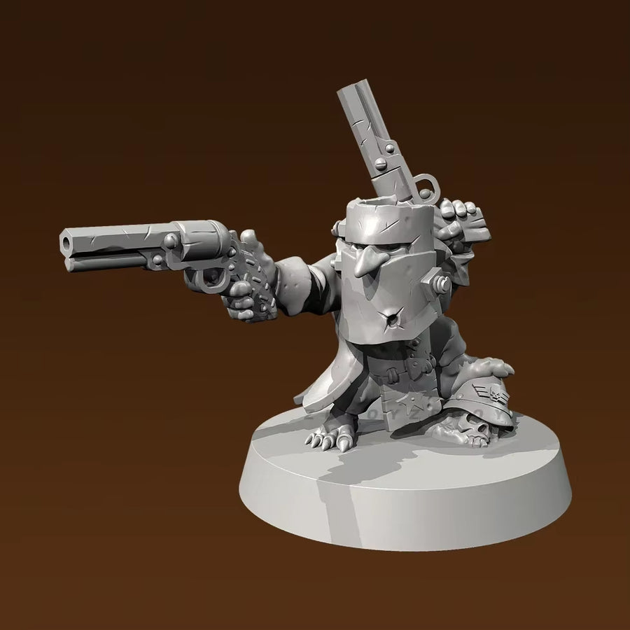 Steampunk Robot Gunslinger with Dual Pistols 28mm Resin Figure Kit - resin model view 2