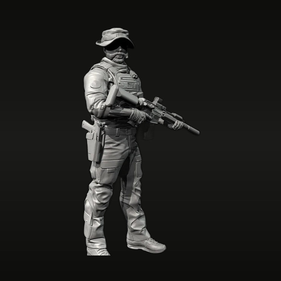 Modern British Special Forces Operator with Assault Rifle 25mm Resin Figure Kit - unpainted resin model kit