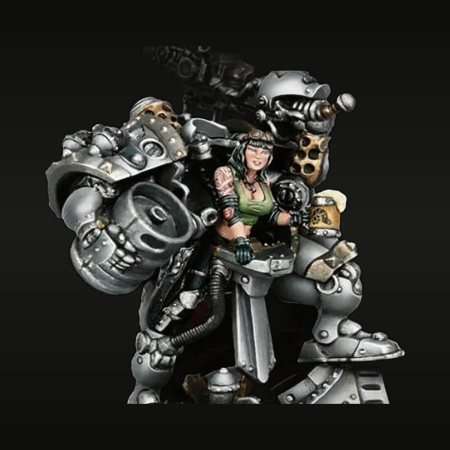 Steampunk Female Engineer with Three Mechanical Robots 50mm Resin Figure Kit - unpainted resin model kit