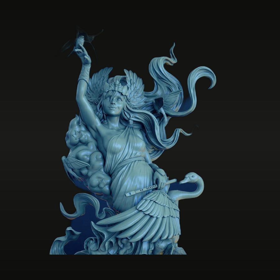 Fantasy Winged Air Goddess with Flute and Cherub Bust 150mm Resin - unpainted resin model kit