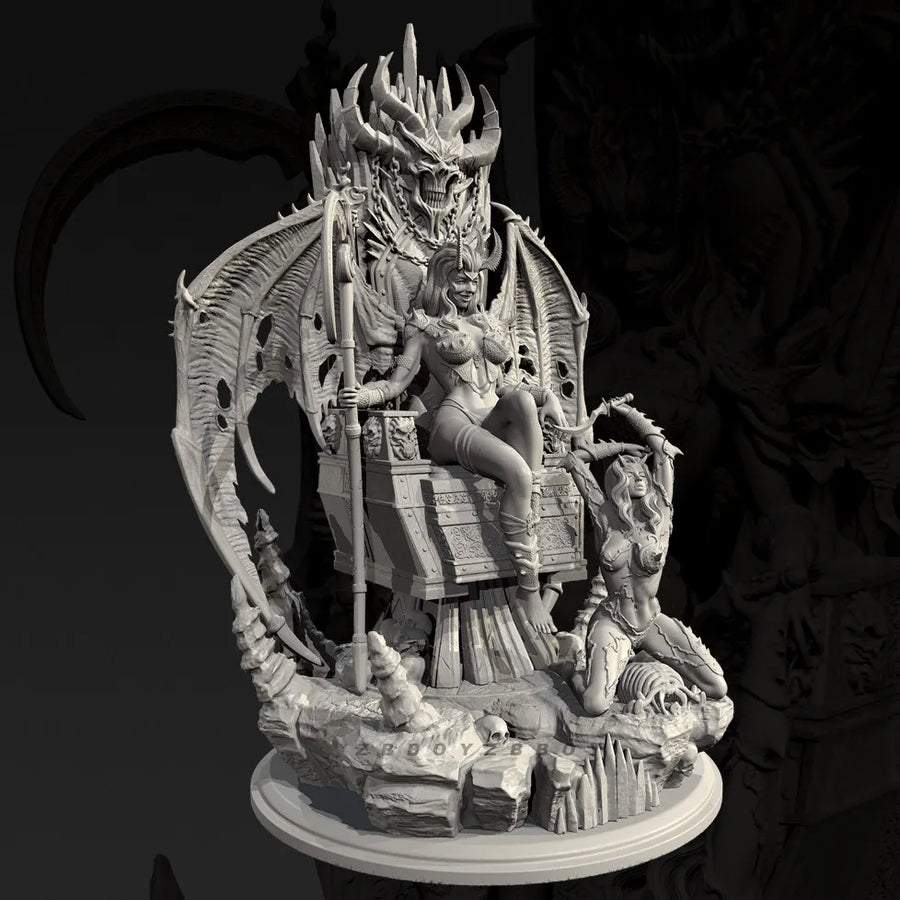 Fantasy Demon Dragon Lord on Throne with Maiden 60mm Resin Diorama Kit - resin model view 4