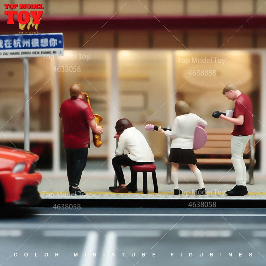 Painted Miniatures 1/64 Scale Band Combination Singer Guitarist Female Male Scene Figure Doll Unpainted Model for Car Vehicles
