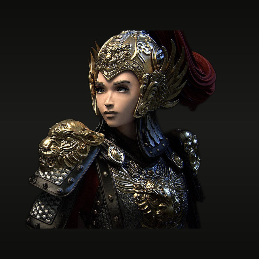 Fantasy Female Warrior Queen with Lion Armor 55mm Resin Bust Kit - unpainted resin model kit